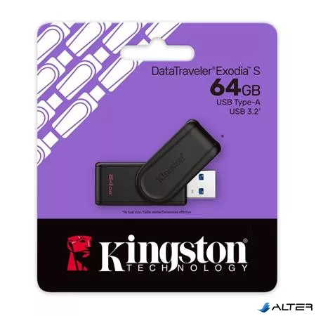 Pendrive, 64GB, USB 3.2 Gen1, KINGSTON "DataTraveler Exodia S", fekete