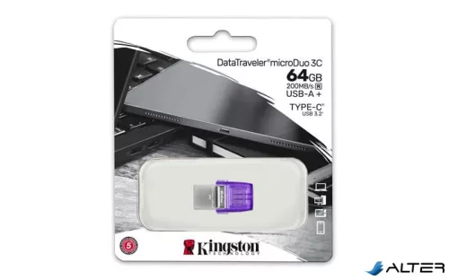 Pendrive, 64GB, USB 3.2, USB/USB-C, KINGSTON "DT MicroDuo 3C"