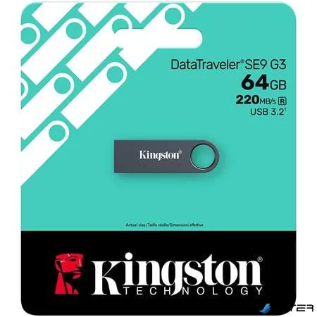 Pendrive, 64GB, USB 3.2 Gen1, KINGSTON "DataTraveler SE9 G3", fém ház