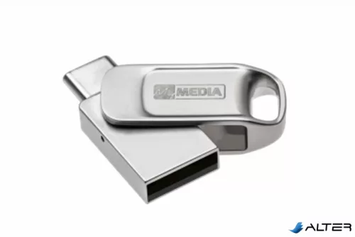 Pendrive, 32GB, USB 2.0 + USB-C, alumínium ház, MYMEDIA "Dual" (by VERBATIM)