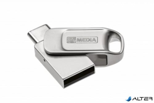 Pendrive, 64GB, USB 2.0 + USB-C, alumínium ház, MYMEDIA "Dual" (by VERBATIM)