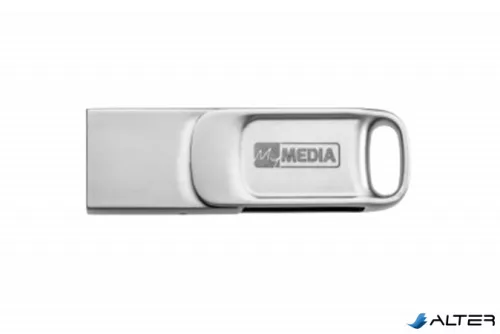 Pendrive, 64GB, USB 2.0 + USB-C, alumínium ház, MYMEDIA "Dual" (by VERBATIM)