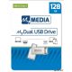 Pendrive, 128GB, USB 3.2 Gen1 + USB-C, alumínium ház, MYMEDIA "Dual" (by VERBATIM)