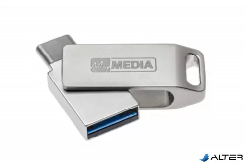 Pendrive, 128GB, USB 3.2 Gen1 + USB-C, alumínium ház, MYMEDIA "Dual" (by VERBATIM)