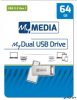 Pendrive, 64GB, USB 3.2 Gen1 + USB-C, alumínium ház, MYMEDIA 'Dual' (by VERBATIM)