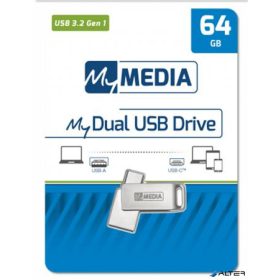   Pendrive, 64GB, USB 3.2 Gen1 + USB-C, alumínium ház, MYMEDIA 'Dual' (by VERBATIM)