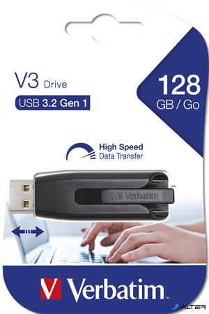 Pendrive, 128GB, USB 3.2, 80/25 MB/s, VERBATIM 'V3', fekete-szürke