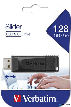 Pendrive, 128GB, USB 2.0, VERBATIM 'Slider', fekete