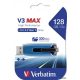 Pendrive, 128GB, USB 3.2, 175/80 MB/s, VERBATIM 'V3 MAX', kék-fekete
