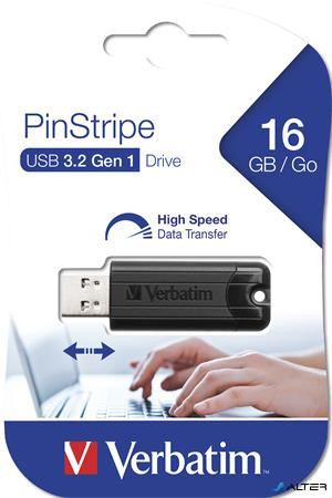 Pendrive, 16GB, USB 3.0, VERBATIM "Pinstripe", fekete
