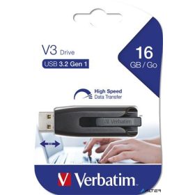 Pendrive, 16GB, USB 3.0, 60/12 MB/sec, VERBATIM "V3", fekete-szürke