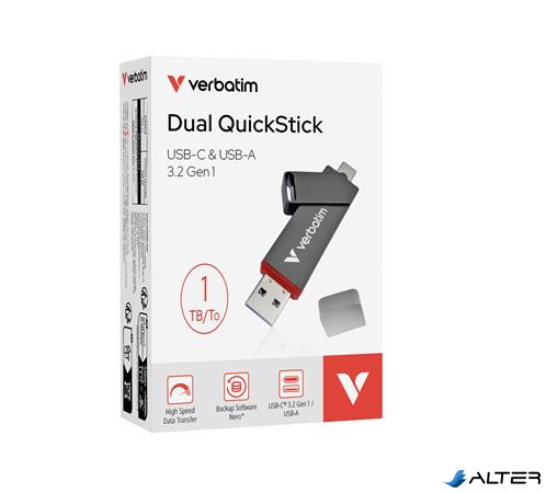 Pendrive, 1TB, USB-A/C 3.2 Gen1, VERBATIM "Dual QuickStick", fekete