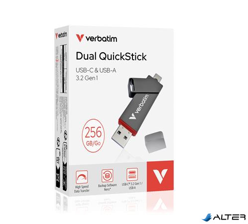 Pendrive, 256GB, USB-A/C 3.2 Gen1, VERBATIM "Dual QuickStick", fekete
