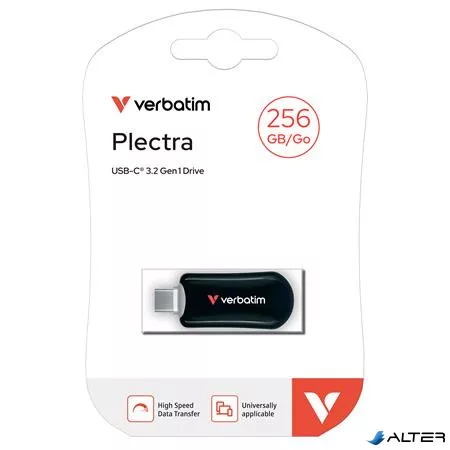 Pendrive, 256GB, USB-C 3.2 Gen1, VERBATIM 'Plectra', fekete