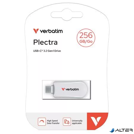 Pendrive, 256GB, USB-C 3.2 Gen1, VERBATIM 'Plectra', fehér