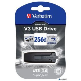   Pendrive, 256GB, USB 3.2, 80/25 MB/s, VERBATIM 'V3', fekete-szürke