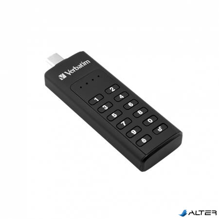 Pendrive, 32GB,USB-C (USB 3.2), titkosítás, 160/130Mb/s, VERBATIM "Keypad Secure"