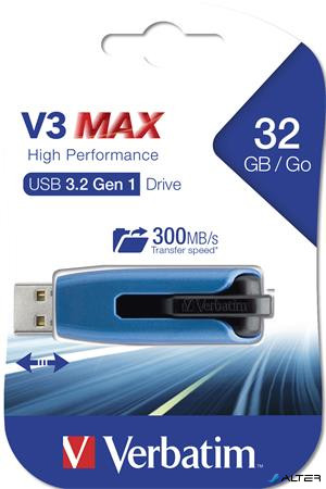 Pendrive, 32GB, USB 3.0, 175/80 MB/sec, VERBATIM "V3 MAX", kék-fekete