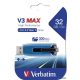 Pendrive, 32GB, USB 3.0, 175/80 MB/sec, VERBATIM "V3 MAX", kék-fekete