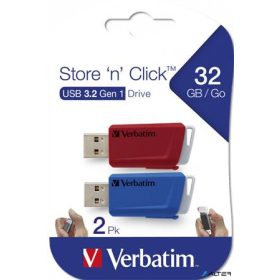   Pendrive, 2 x 32GB, USB 3.2, 80/25MB/sec, VERBATIM "Store n Click", piros, kék