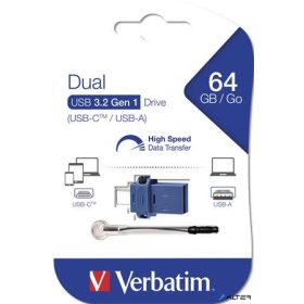 Pendrive, 64GB, USB 3.0+USB-C adapter, VERBATIM, "DUAL"