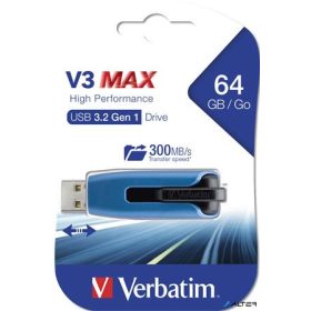Pendrive, 64GB, USB 3.0, 175/80 MB/sec, VERBATIM "V3 MAX", kék-fekete