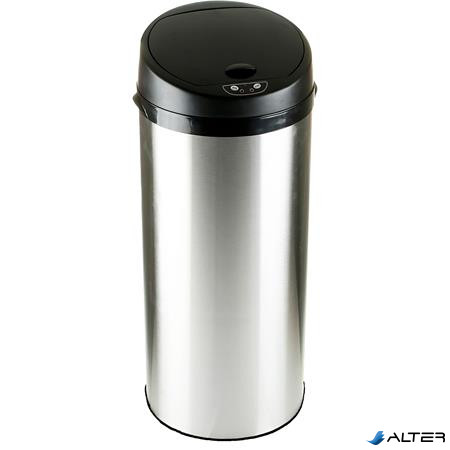 Szenzoros szemetes, rozsdamentes acél, kör alakú, 30 l, ezüst-fekete