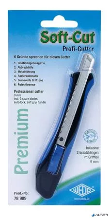 Univerzális kés, 9 mm, WEDO 'Soft-cut', kék/fekete