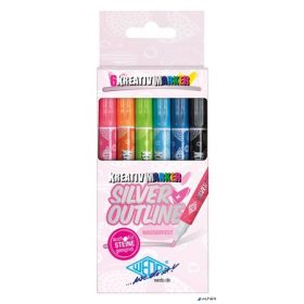   Filctoll készlet, 1-2 mm, metál ezüst, WEDO, 6 különböző színű kontúrral