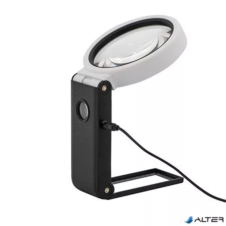 Nagyító, 90 mm, kihajtható állvánnyal, LED fénnyel, WEDO, fekete/fehér