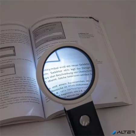 Nagyító, 90 mm, kihajtható állvánnyal, LED fénnyel, WEDO, fekete/fehér