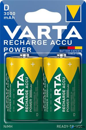 Tölthető elem, D góliát, 2x3000 mAh, előtöltött, VARTA "Power"