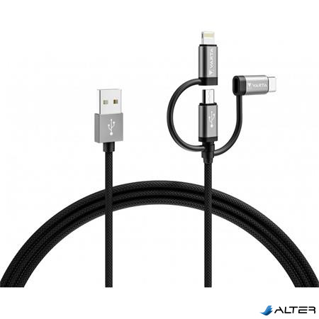 USB kábel, 3-az-1-ben USB A–Light/Micro/C, 2m, VARTA
