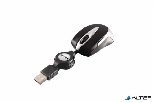 Egér, vezetékes, optikai, kisméret, USB, VERBATIM 'Go Mini', ezüst-fekete