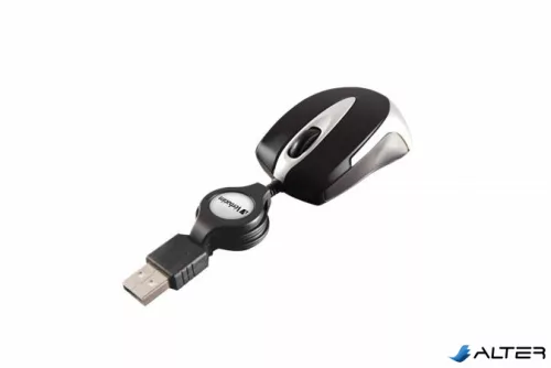 Egér, vezetékes, optikai, kisméret, USB, VERBATIM "Go Mini", ezüst-fekete
