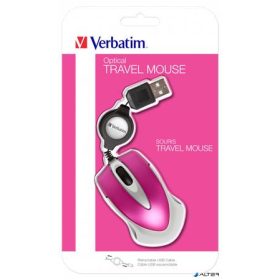   Egér, vezetékes, optikai, kisméret, USB, VERBATIM 'Go Mini', ezüst-ciklámen