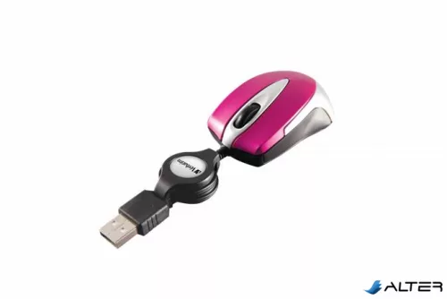 Egér, vezetékes, optikai, kisméret, USB, VERBATIM 'Go Mini', ezüst-ciklámen