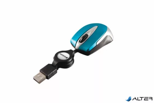Egér, vezetékes, optikai, kisméret, USB, VERBATIM 'Go Mini', ezüst-karibikék