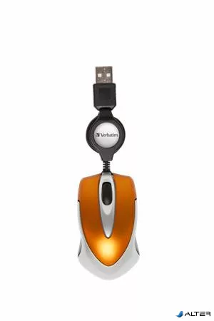Egér, vezetékes, optikai, kisméret, USB, VERBATIM 'Go Mini', ezüst-lávaszínű