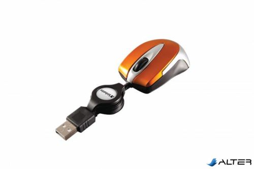 Egér, vezetékes, optikai, kisméret, USB, VERBATIM 'Go Mini', ezüst-lávaszínű