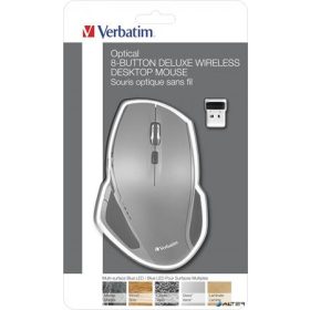   Egér, vezeték nélküli, lézeres, normál méret, kék LED, VERBATIM "DELUXE", szürke