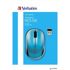   Egér, vezeték nélküli, optikai, közepes méret, USB, VERBATIM 'Go', karibikék