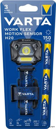 Fejlámpa, 3 LED, 3xAAA, mozgásérzékelő, VARTA ' Work Flex H20'