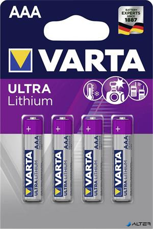 Elem, AAA mikro, 4 db, lítium, VARTA "Ultra Lithium"