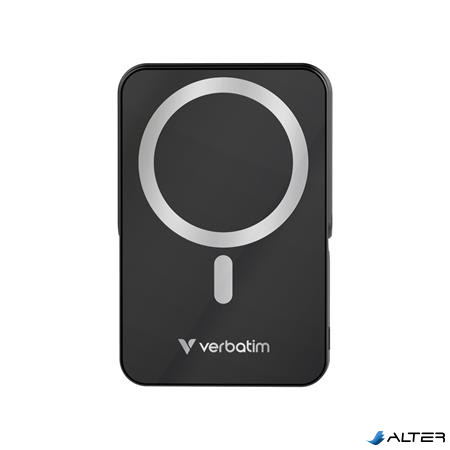 Power bank, külső akkumulátor, mágneses (vezeték nélküli), 10.000mAh, kitámasztó, VERBATIM "Charge n Go", fekete