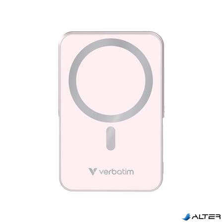 Power bank, külső akkumulátor, mágneses (vezeték nélküli), 10.000mAh, kitámasztó, VERBATIM "Charge n Go", rózsaszín