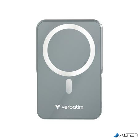 Power bank, külső akkumulátor, mágneses (vezeték nélküli), 10.000mAh, kitámasztó, VERBATIM "Charge n Go", szürke