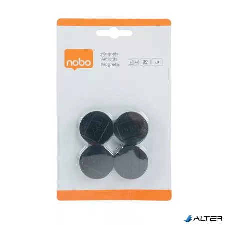 Korong mágnes, fehértáblához, 30 mm, 4 db, NOBO, fekete