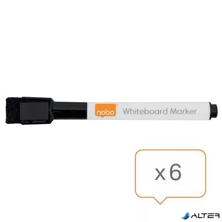 Táblamarker, kúpos hegyű, 2 mm, mágneses kupakkal, NOBO, fekete