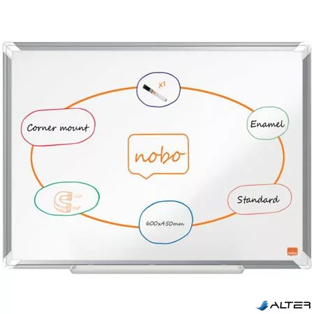 Fehértábla, zománcozott, mágneses, 60x45 cm, alumínium keret, Ecolabel, NOBO 'Premium Plus'
